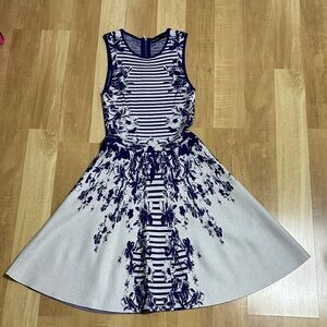 Karen Millen Navy and White Striped Floral Mini Dress
